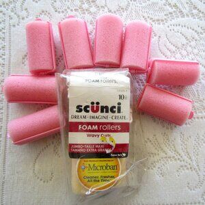 HAIR CURLERS, SOFT FOAM ROLLERS, SNAP SHUT, 12 in PINK & YELLOW, NWT & NWOT